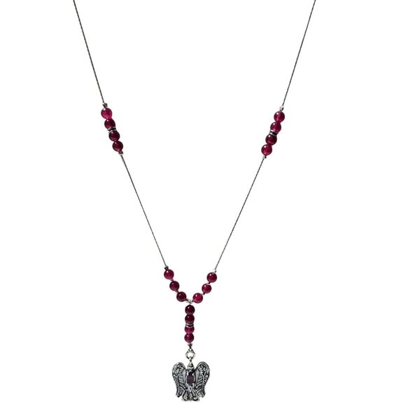 Angel Pendant Necklace Red Beaded Sterling Silver Spiritual Fashion Jewelry - Picture 2 of 10